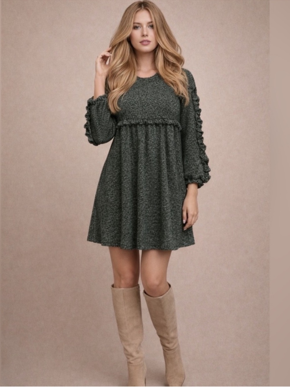 Anthropologie Ro & De Stella Ruffled Sweater Dress Green Plus 1X NWT